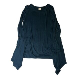 Cabi Asymmetrical Tunic Medium Top Shirt Long Sleeve Stretch Halftime Blue Swing
